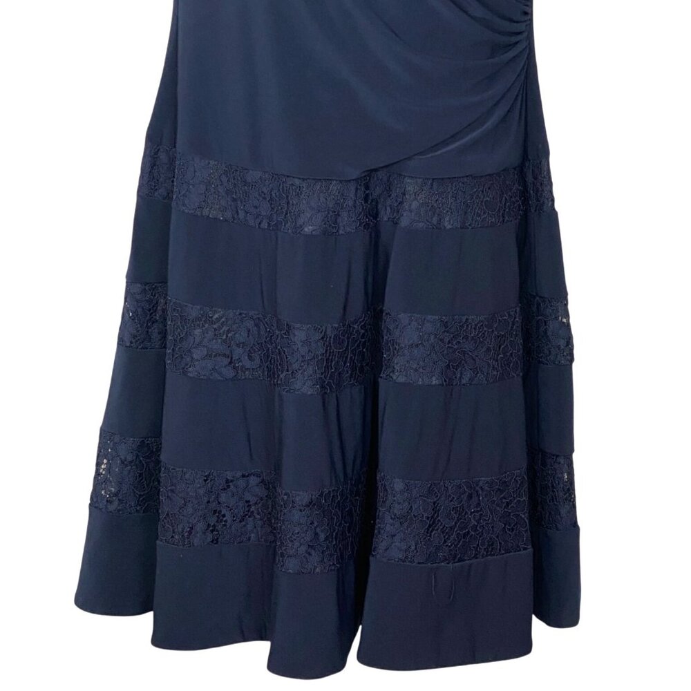 Lauren Ralph Lauren Navy Blue Ruched Lace Inset Sleeveless Fit & Flare Dress 16 - Picture 7 of 12